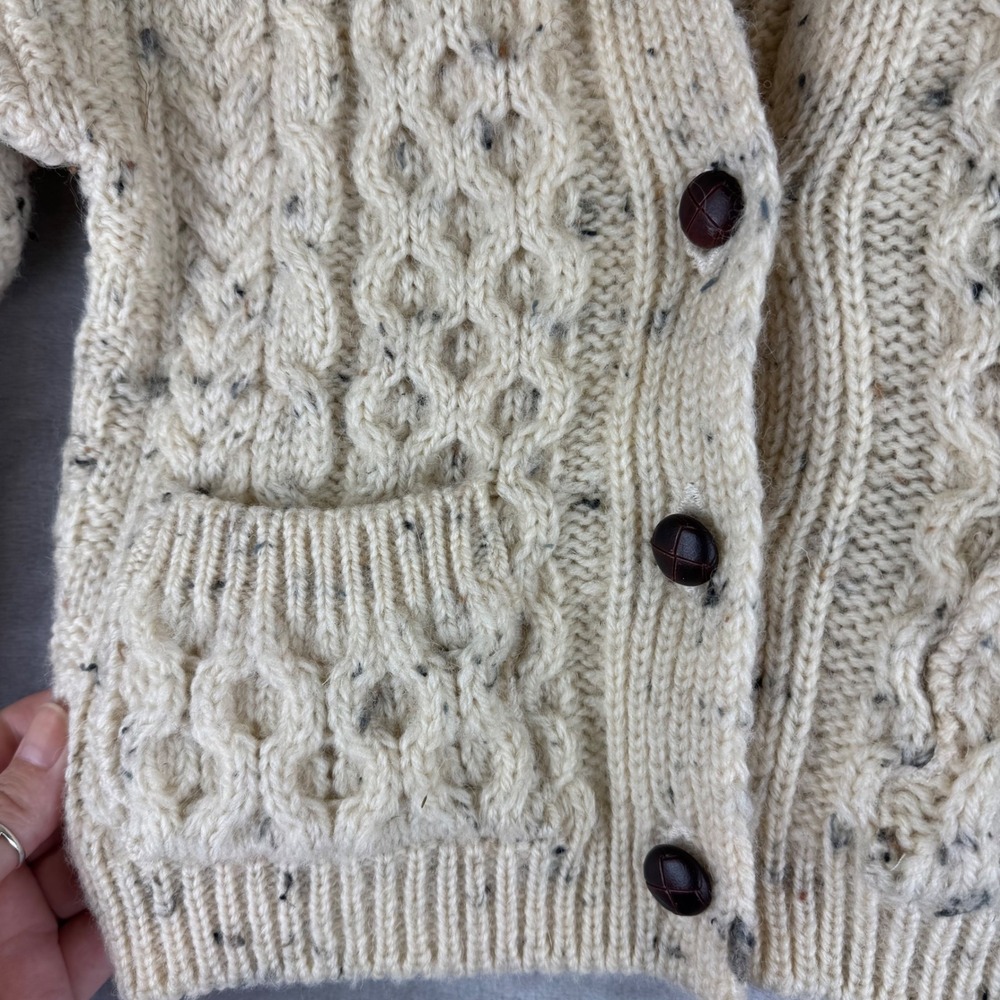 Tivoli Aran Cardigan Kids 3/4 Cream‎ Wool Cable Knit Sweater (1435) - Picture 3 of 9